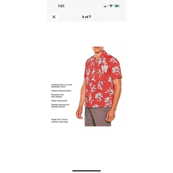Gap Men Short Sleeve Seersucker Shirt L Cayenne Flower Fill New Red Relaxed - Picture 10 of 12